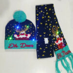 LED Christmas Knitted Hat Light up Xmas Unisex Winter Beanie Sweater Scarf with Colorful LEDs for Christmas New Year