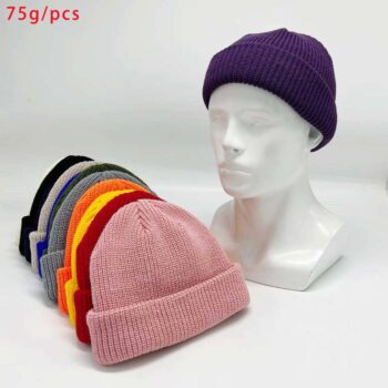 Wholesale Factory Price Unisex Short Cuff Knit Hat Trawler Docker Skull Cap Roll-Up Edge Skullcap Winter Hat Fisherman Beanies