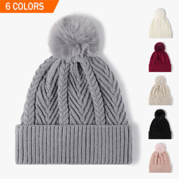 Wholesale Unisex Beanies Bobble Hats Winter Knitted Pom Pom Beanies Cap with Custom Logo Embroidery for Men Women